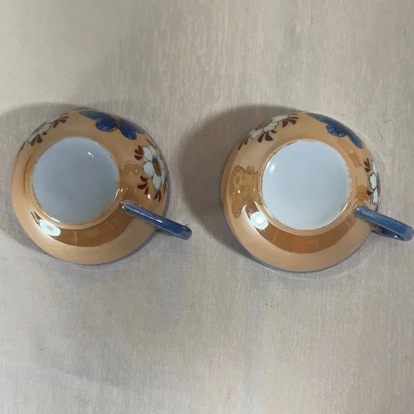 1950’s Japanese Lustreware Set, Sugar Bowl Creamer, 2 Divided Plates, 2 Tea Cups